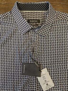 Bugatchi Black Button-Down Shirt with White Ring Print